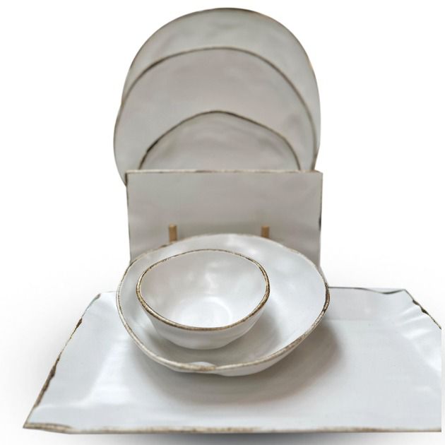 Dinner set white rust 14 pieces