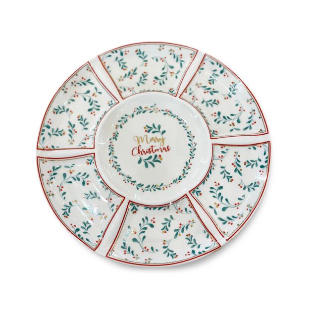 Christmas divided serving round plate green decore